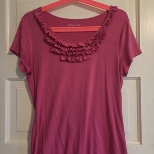 Coldwater Creek Fuchsia Ruffle Tee